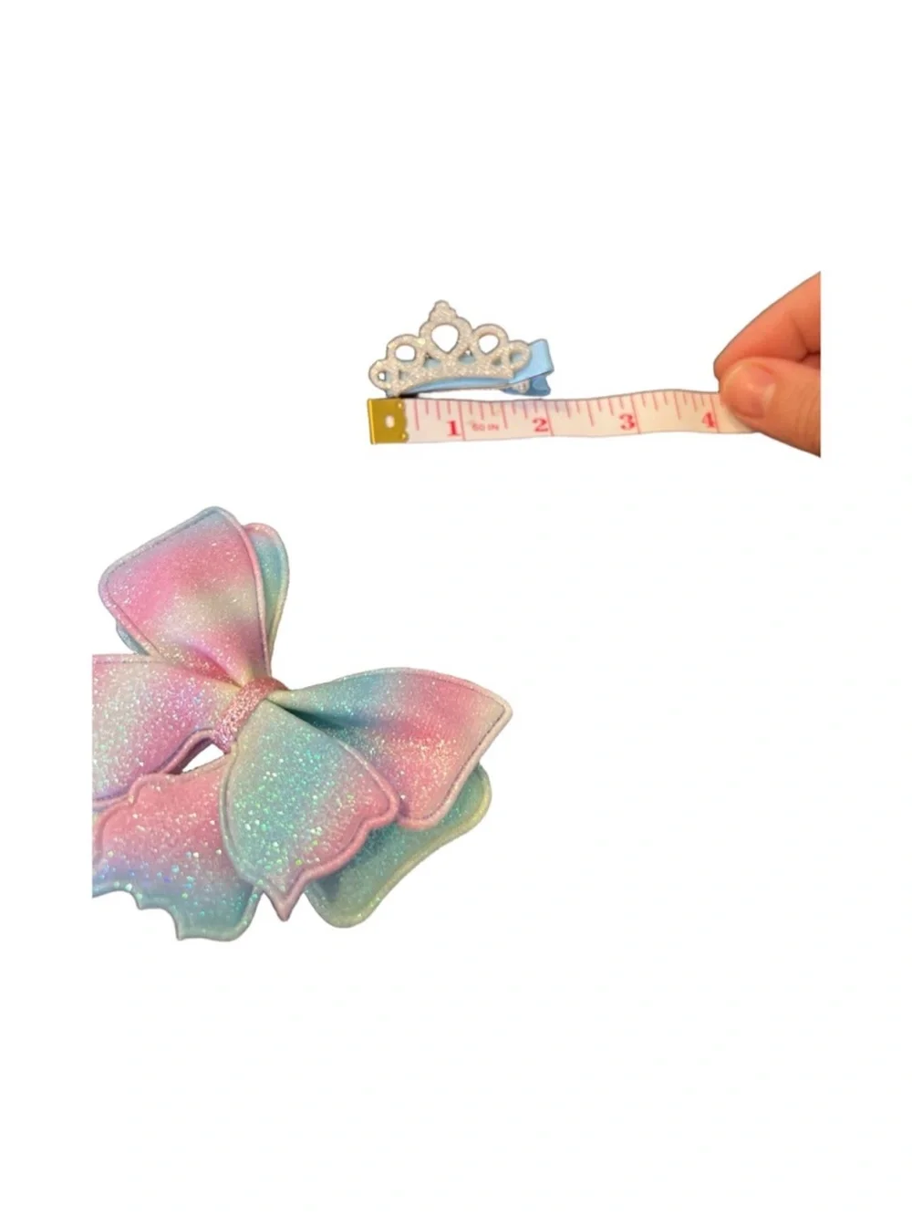 Glitter Pastel Rainbow Bow & Crown Hair Clip Set FINAL PRICE DROP